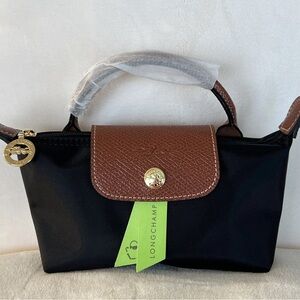 NWT Longchamp Le Pliage Original Mini Pouch With Handle No Strap (Black)